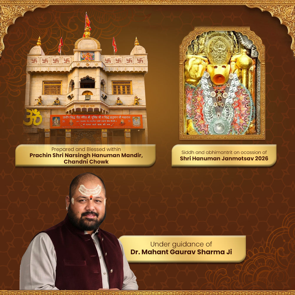Shri Narsingh Hanuman Mandir in Chandni Chowk with a blessed Hanuman idol, prepared and blessed for Shri Hanuman Janmotsav 2026, under the guidance of Dr. Mahant Gaurav Sharma Ji.
