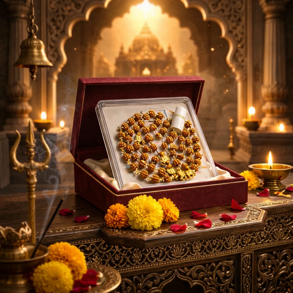 Siddh Rudraksha Mala with Gold Caps